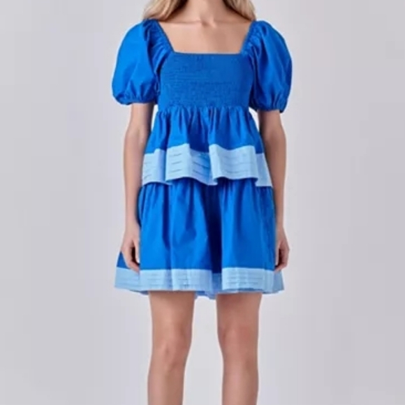 English Factory Dresses & Skirts - English Factory Colorblock Smocked Tiered Mini Dress Size M New